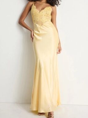 Delicate Yellow Lace V-Neck Dress